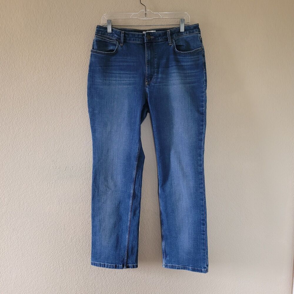 Wrangler High-Rise Straight Jeans Womens Size 14 32x29 Dark Wash Denim Stretch
